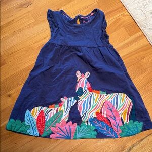 Mini Boden Navy Dress with Colorful Zebra Appliqué